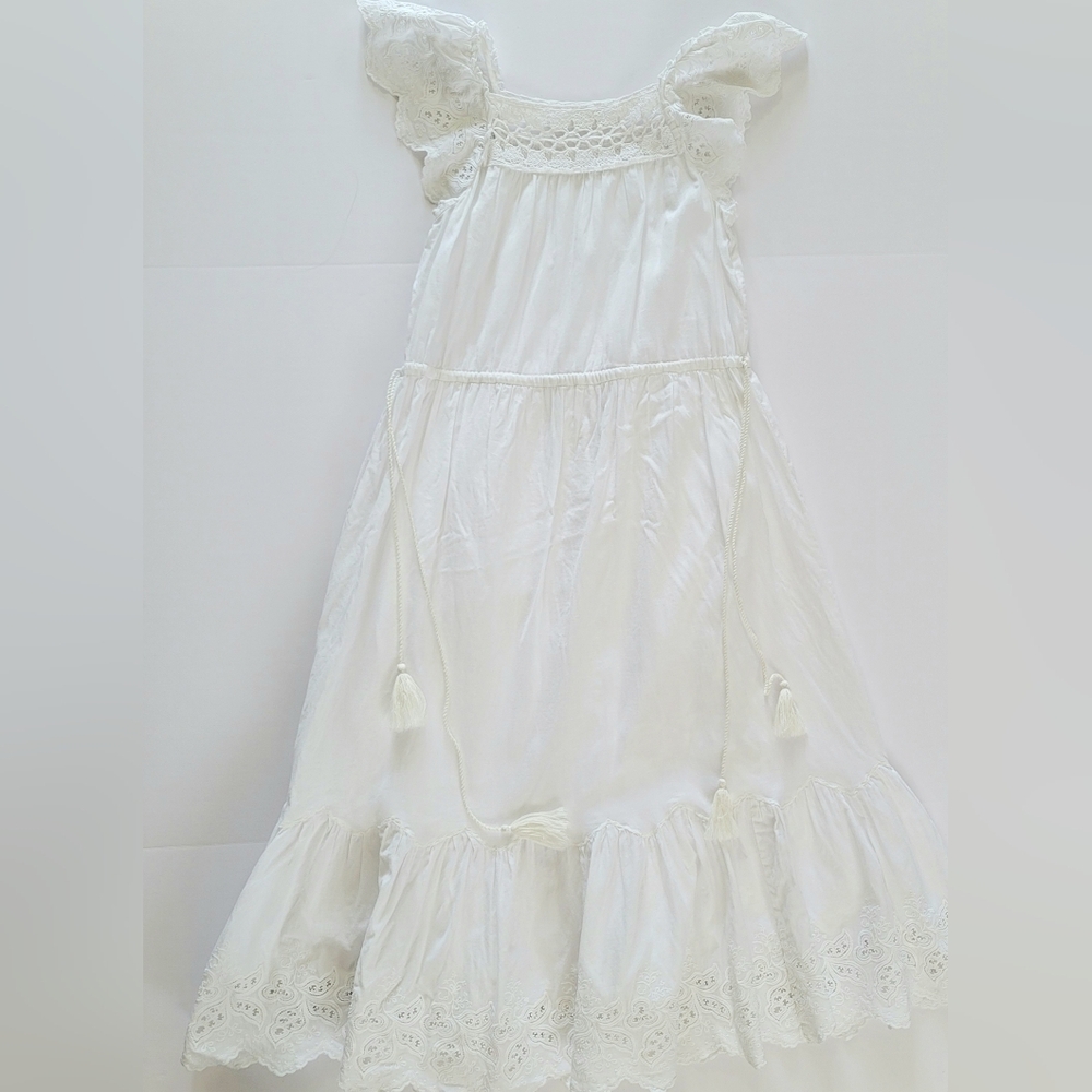Ulla Johnson Square Neck Opeline Midi Dress in Blanc White, Linen Cotton, XS - Picture 2 of 7